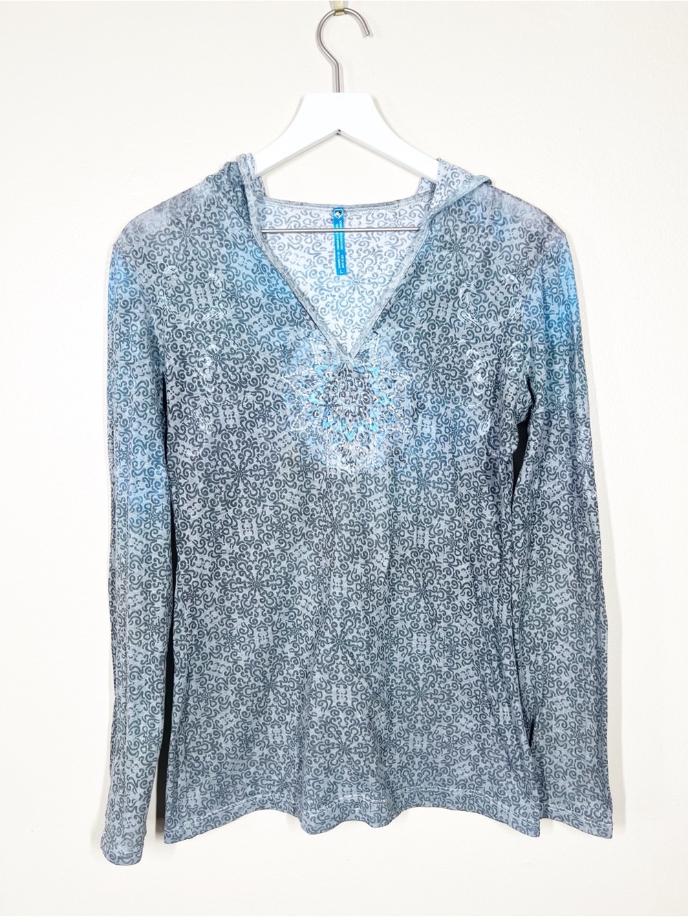KUHL Women’s Basel burnout lightweight hoodie long sleeve blue size large